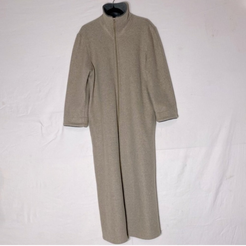 Kayanna Lingerie Beige Maxi Length Front Zip Fleece Mock Neck Robe Housecoat S